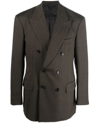 Мужской темно-коричневый двубортный пиджак в вертикальную полоску от Tom Ford