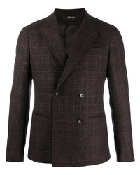 Мужской темно-коричневый двубортный пиджак в шотландскую клетку от Z Zegna