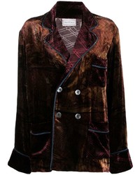 Темно-коричневый двубортный пиджак с принтом