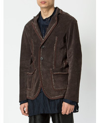 Мужской темно-коричневый замшевый пиджак с вышивкой от Di Liborio