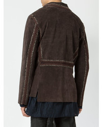Мужской темно-коричневый замшевый пиджак с вышивкой от Di Liborio