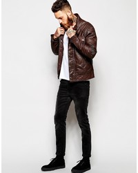 Мужской темно-коричневый кожаный бомбер от Asos
