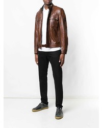 Мужской темно-коричневый кожаный бомбер от Belstaff