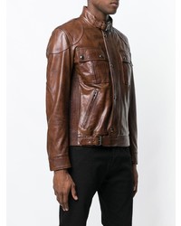 Мужской темно-коричневый кожаный бомбер от Belstaff