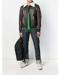 Мужской темно-коричневый кожаный бомбер от Belstaff