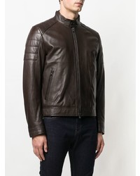 Мужской темно-коричневый кожаный бомбер от BOSS HUGO BOSS