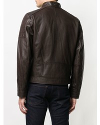 Мужской темно-коричневый кожаный бомбер от BOSS HUGO BOSS