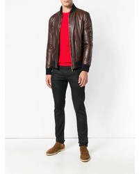 Мужской темно-коричневый кожаный бомбер от Barba