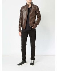 Мужской темно-коричневый кожаный бомбер от Rick Owens