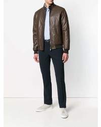 Мужской темно-коричневый кожаный бомбер от Z Zegna