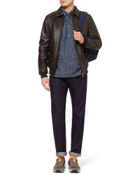 Мужской темно-коричневый кожаный бомбер от Lot 78