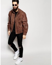 Мужской темно-коричневый кожаный бомбер от Reclaimed Vintage