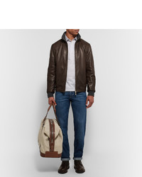 Мужской темно-коричневый кожаный бомбер от Brunello Cucinelli