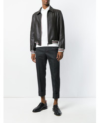 Мужской темно-коричневый кожаный бомбер от Thom Browne