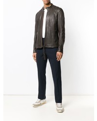 Мужской темно-коричневый кожаный бомбер от BOSS HUGO BOSS