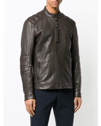Мужской темно-коричневый кожаный бомбер от BOSS HUGO BOSS