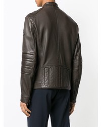 Мужской темно-коричневый кожаный бомбер от BOSS HUGO BOSS
