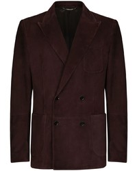 Мужской темно-коричневый кожаный двубортный пиджак от Dolce & Gabbana