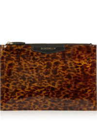 Темно-коричневый кожаный клатч с леопардовым принтом от Givenchy