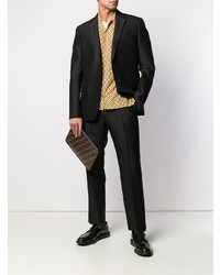 Мужской темно-коричневый кожаный мужской клатч с принтом от Fendi