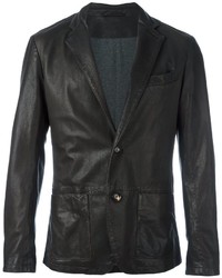 Темно-коричневый кожаный пиджак