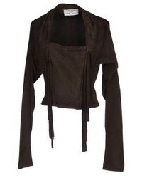 Темно-коричневый кожаный пиджак