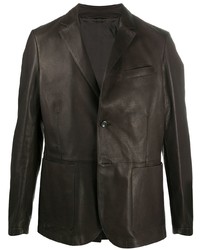 Мужской темно-коричневый кожаный пиджак от Ajmone