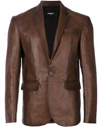Мужской темно-коричневый кожаный пиджак от DSQUARED2