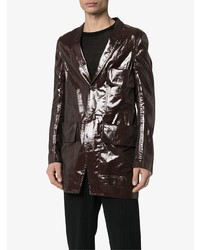 Мужской темно-коричневый кожаный пиджак от Rick Owens