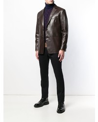 Мужской темно-коричневый кожаный пиджак от Salvatore Ferragamo