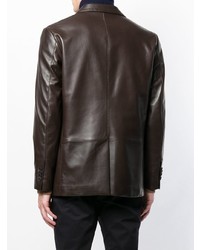 Мужской темно-коричневый кожаный пиджак от Salvatore Ferragamo