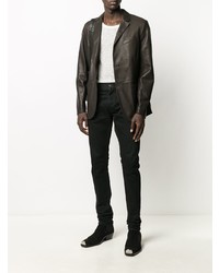 Мужской темно-коричневый кожаный пиджак от Ajmone