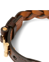Мужской темно-коричневый кожаный плетеный браслет от Tom Ford