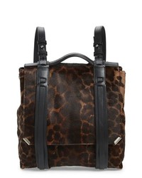 Темно-коричневый кожаный рюкзак с леопардовым принтом