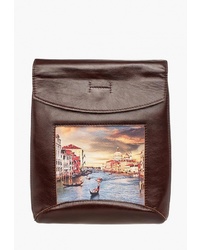 Женский темно-коричневый кожаный рюкзак с принтом от Eshemoda