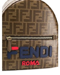 Женский темно-коричневый кожаный рюкзак с принтом от Fendi
