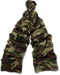 Мужской темно-коричневый легкий шарф с камуфляжным принтом от Saint Laurent