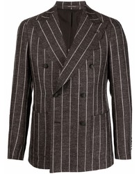 Мужской темно-коричневый льняной двубортный пиджак в вертикальную полоску от Tagliatore