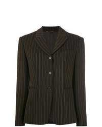 Женский темно-коричневый пиджак в вертикальную полоску от Romeo Gigli Vintage