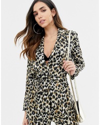 Женский темно-коричневый пиджак с леопардовым принтом от ASOS DESIGN