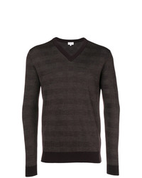 Мужской темно-коричневый свитер с v-образным вырезом в клетку от Brioni