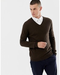 Мужской темно-коричневый свитер с v-образным вырезом от ASOS DESIGN