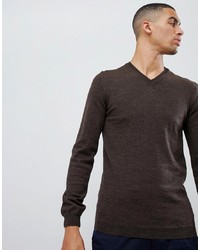 Мужской темно-коричневый свитер с v-образным вырезом от ASOS DESIGN