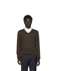 Мужской темно-коричневый свитер с v-образным вырезом от BOSS