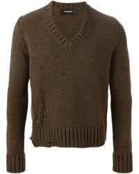 Мужской темно-коричневый свитер с v-образным вырезом от DSQUARED2