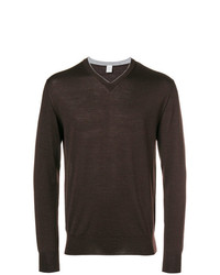 Мужской темно-коричневый свитер с v-образным вырезом от Eleventy