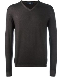 Мужской темно-коричневый свитер с v-образным вырезом от Fay