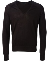 Мужской темно-коричневый свитер с v-образным вырезом от Jil Sander