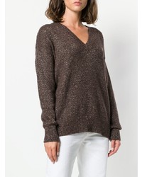 Женский темно-коричневый свитер с v-образным вырезом от Etro
