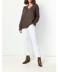 Женский темно-коричневый свитер с v-образным вырезом от Etro